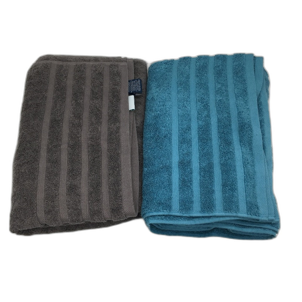 Kirkton House 2 Piece 100% Cotton Large Grey & Teal Bath Sheet Set NEW