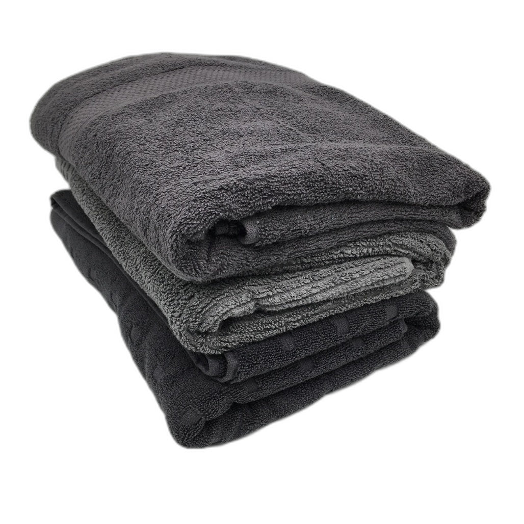 Kirkton House 3 Pack 100% Cotton Charcoal Grey Mixed Design Bath Towel Pack NEW