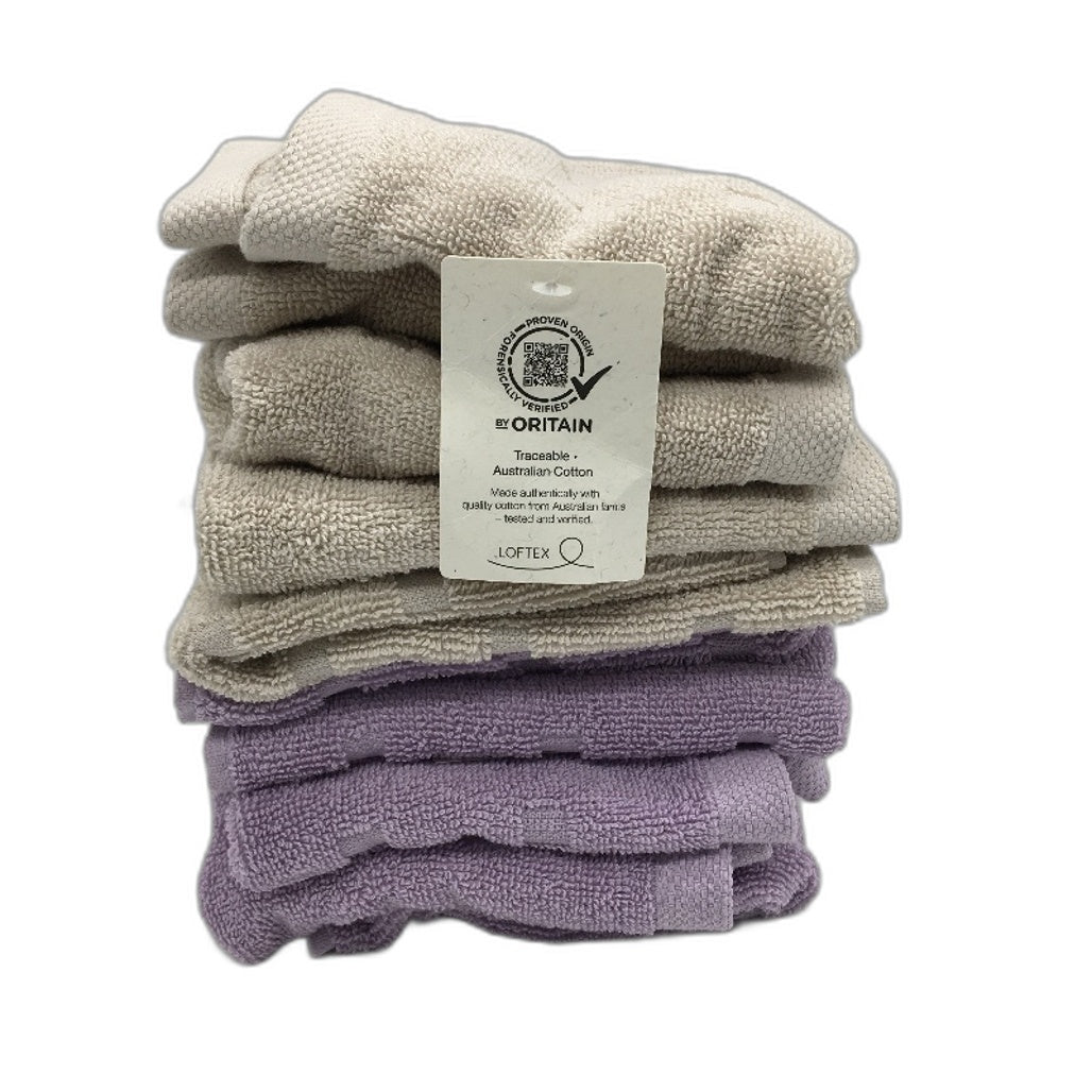 Kirkton House 10 Piece Lilac & Beige Square Patterned Luxe Face Washers Pack NEW