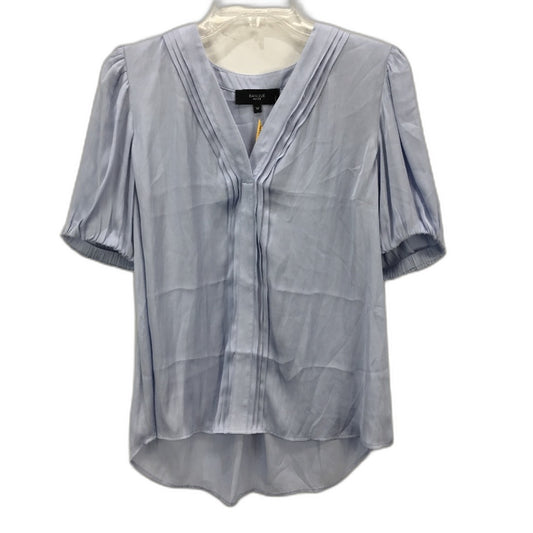 Basque Petites Ice Blue Silky Satin Short Sleeve V Neck Blouse Ladies Sze 10 NEW
