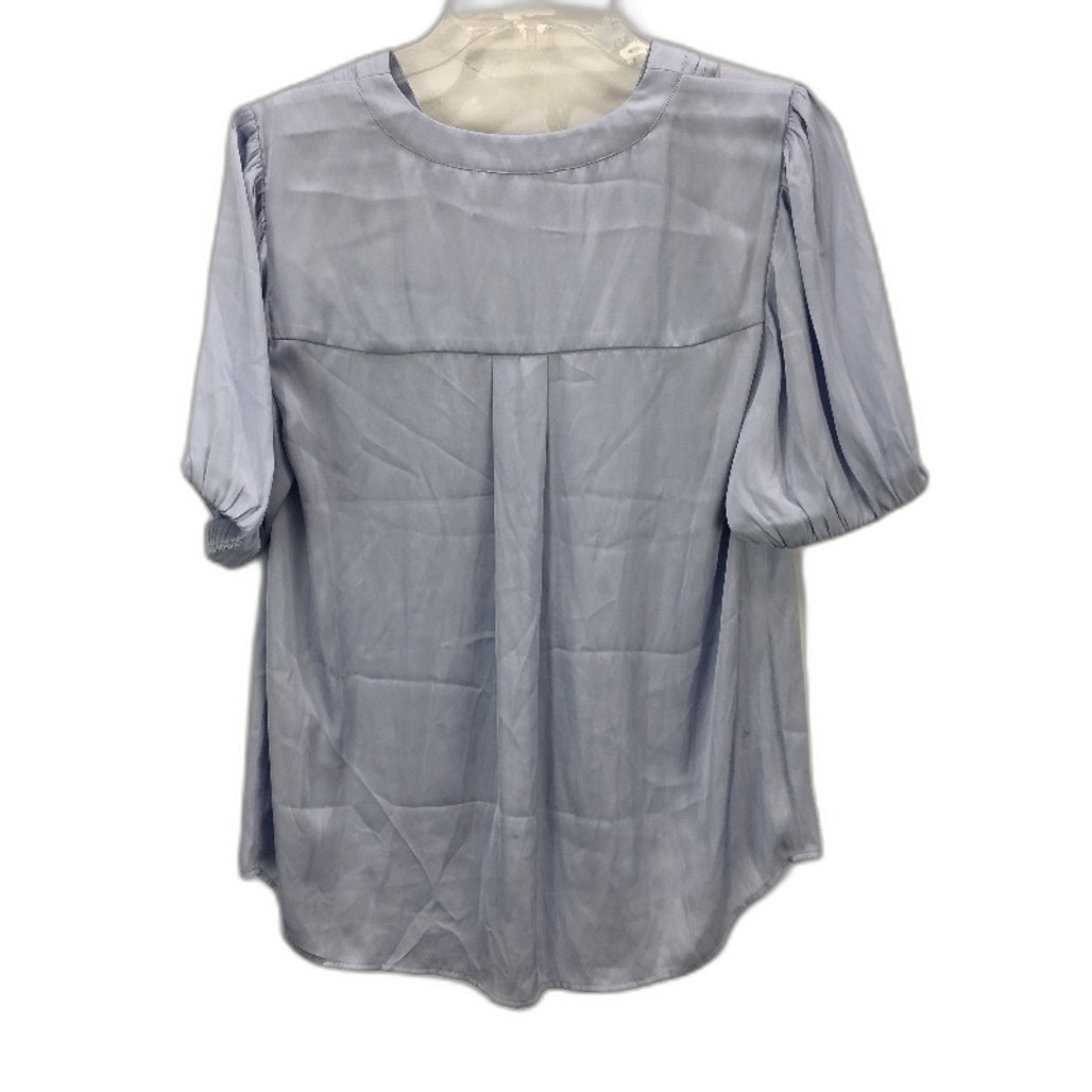Basque Petites Ice Blue Silky Satin Short Sleeve V Neck Blouse Ladies Sze 10 NEW