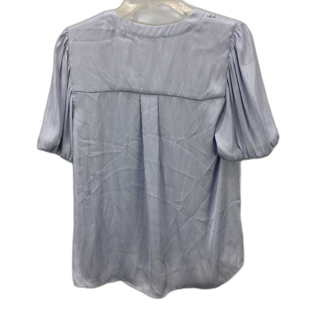 Basque Petites Ice Blue Silky Satin Short Sleeve V Neck Blouse Ladies Size 8 NEW
