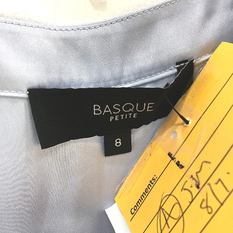 Basque Petites Ice Blue Silky Satin Short Sleeve V Neck Blouse Ladies Size 8 NEW