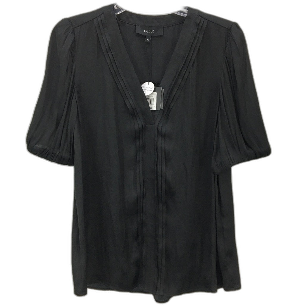 Basque Petites Black Silky Satin Short Sleeve V Neck Blouse Ladies Size 10 NEW
