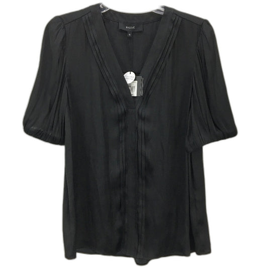 Basque Petites Black Silky Satin Short Sleeve V Neck Blouse Ladies Size 10 NEW