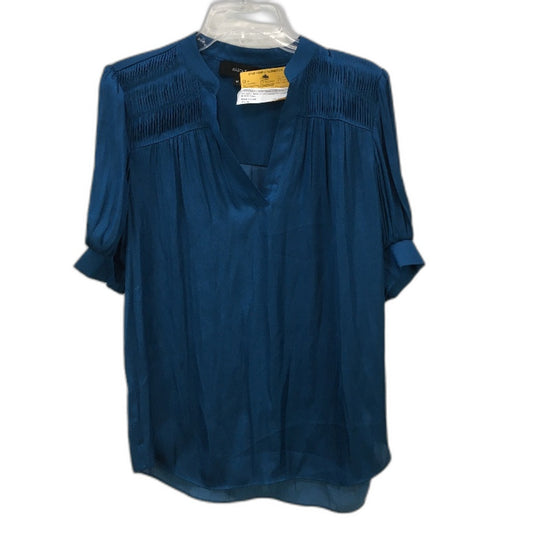 Basque Petites Teal Blue Silky Satin Pin Tuck V Neck Blouse Ladies Size 10 NEW