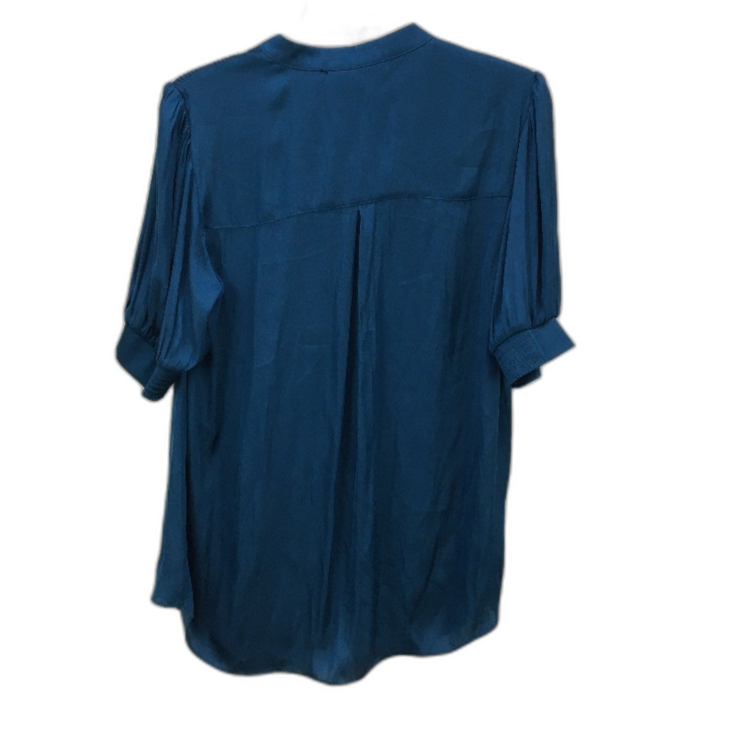 Basque Petites Teal Blue Silky Satin Pin Tuck V Neck Blouse Ladies Size 10 NEW