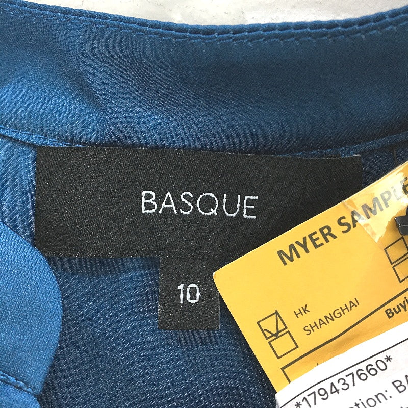 Basque Petites Teal Blue Silky Satin Pin Tuck V Neck Blouse Ladies Size 10 NEW
