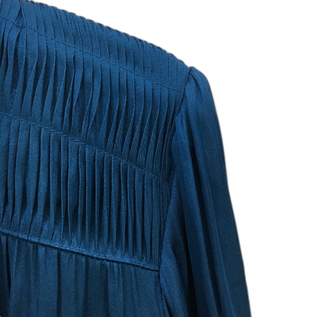 Basque Petites Teal Blue Silky Satin Pin Tuck V Neck Blouse Ladies Size 10 NEW