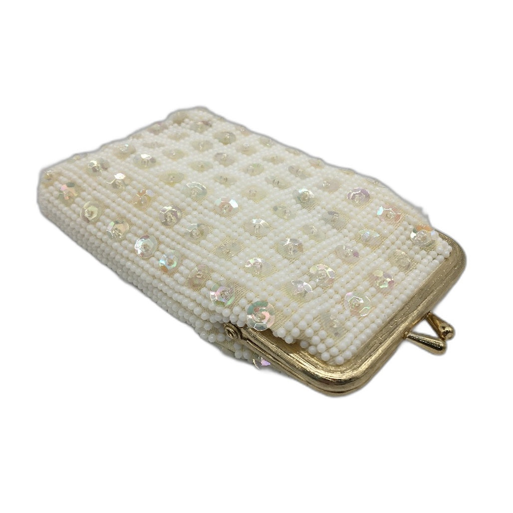 Vintage Set of 2 beaded & Sequined White & Gold Accent Small Purses