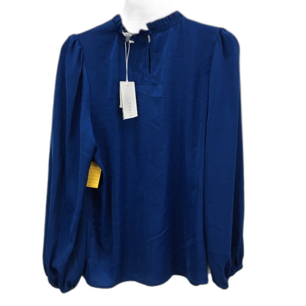 Tokito Petites Cobalt Blue Silky Long Sleeve Pleat Neck Blouse Ladies Sze 10 NEW