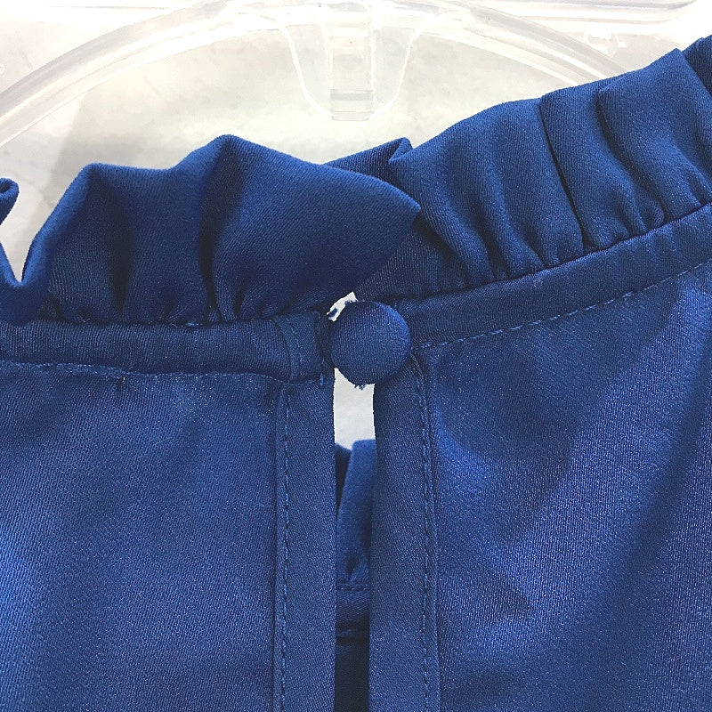 Tokito Petites Cobalt Blue Silky Long Sleeve Pleat Neck Blouse Ladies Sze 10 NEW