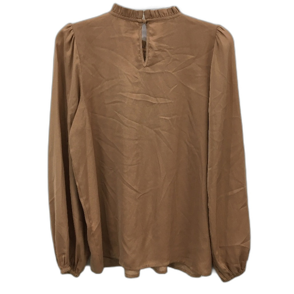 Tokito Petites Camel Tan Silky Long Sleeve Pleat Neck Blouse Ladies Sze 10 NEW