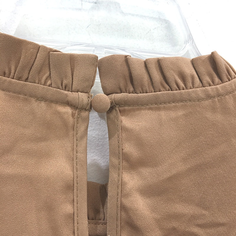 Tokito Petites Camel Tan Silky Long Sleeve Pleat Neck Blouse Ladies Sze 10 NEW