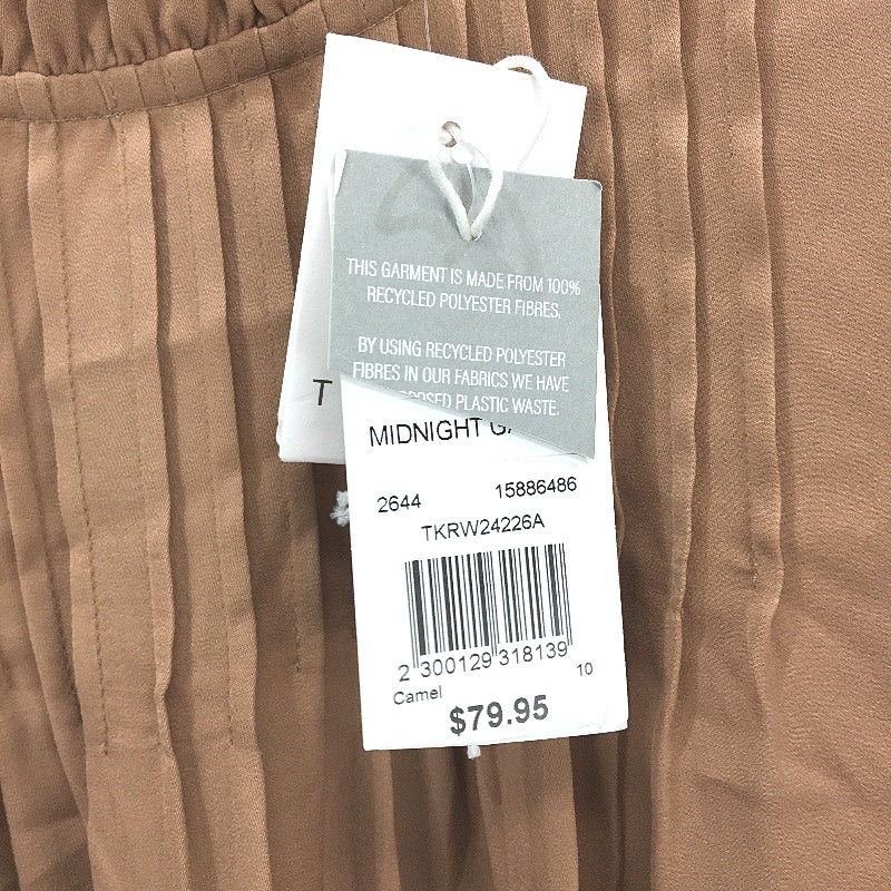 Tokito Petites Camel Tan Silky Long Sleeve Pleat Neck Blouse Ladies Sze 10 NEW
