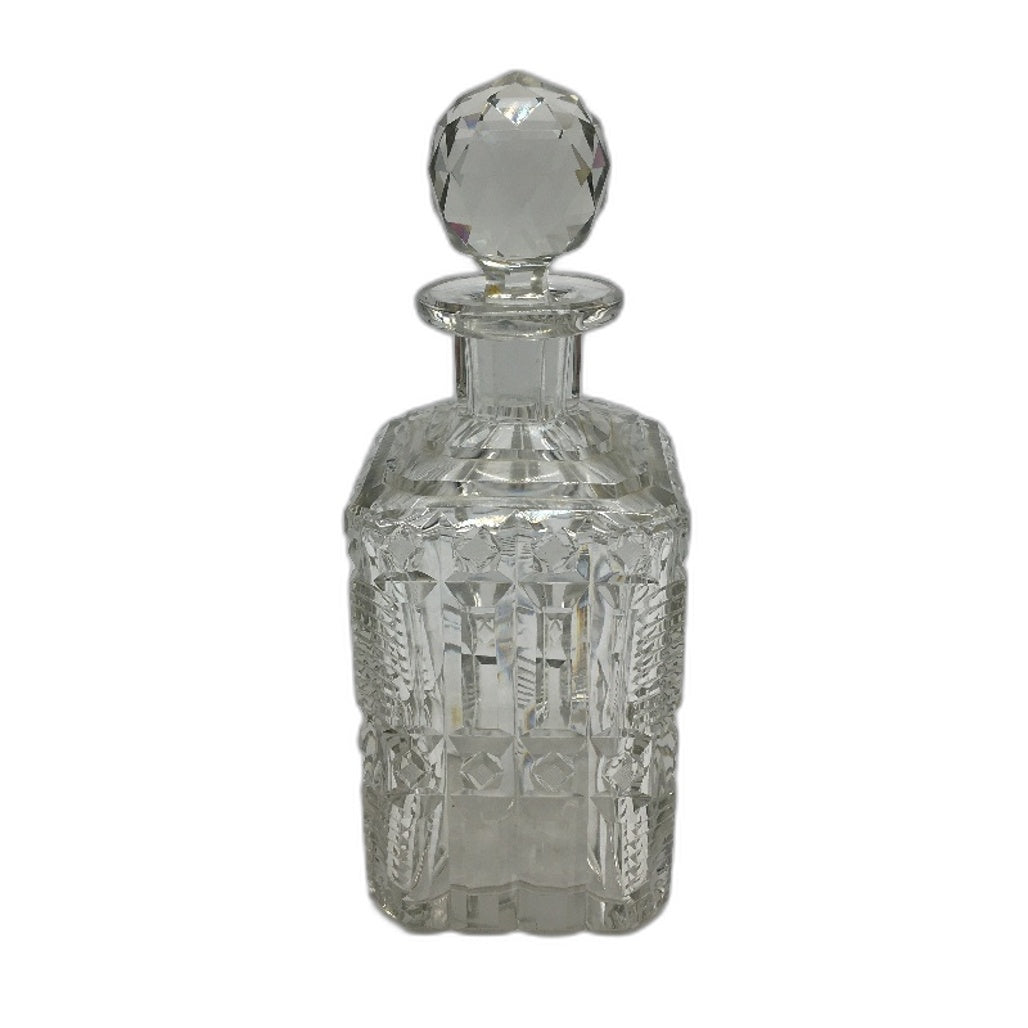 Vintage Heavy Clear Crystal Square Cut Glass Decanter with Stopper 23cm