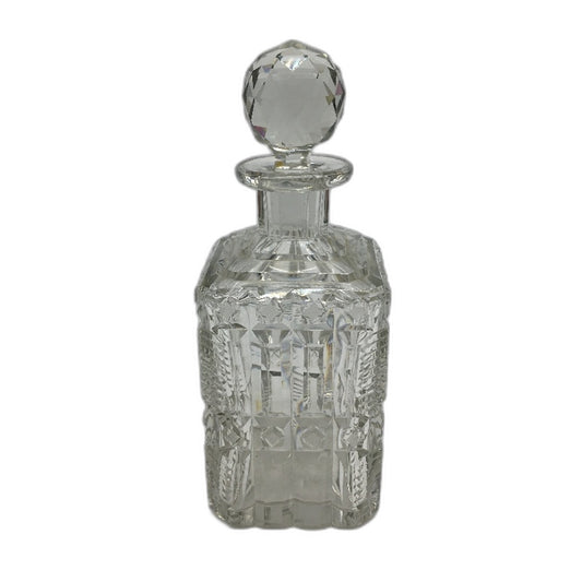 Vintage Heavy Clear Crystal Square Cut Glass Decanter with Stopper 23cm