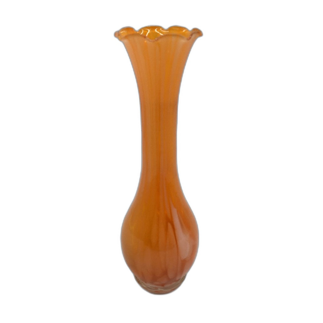 Vintage Orange & White Streaked Hand Crafted Glass Bud Vase 20cm
