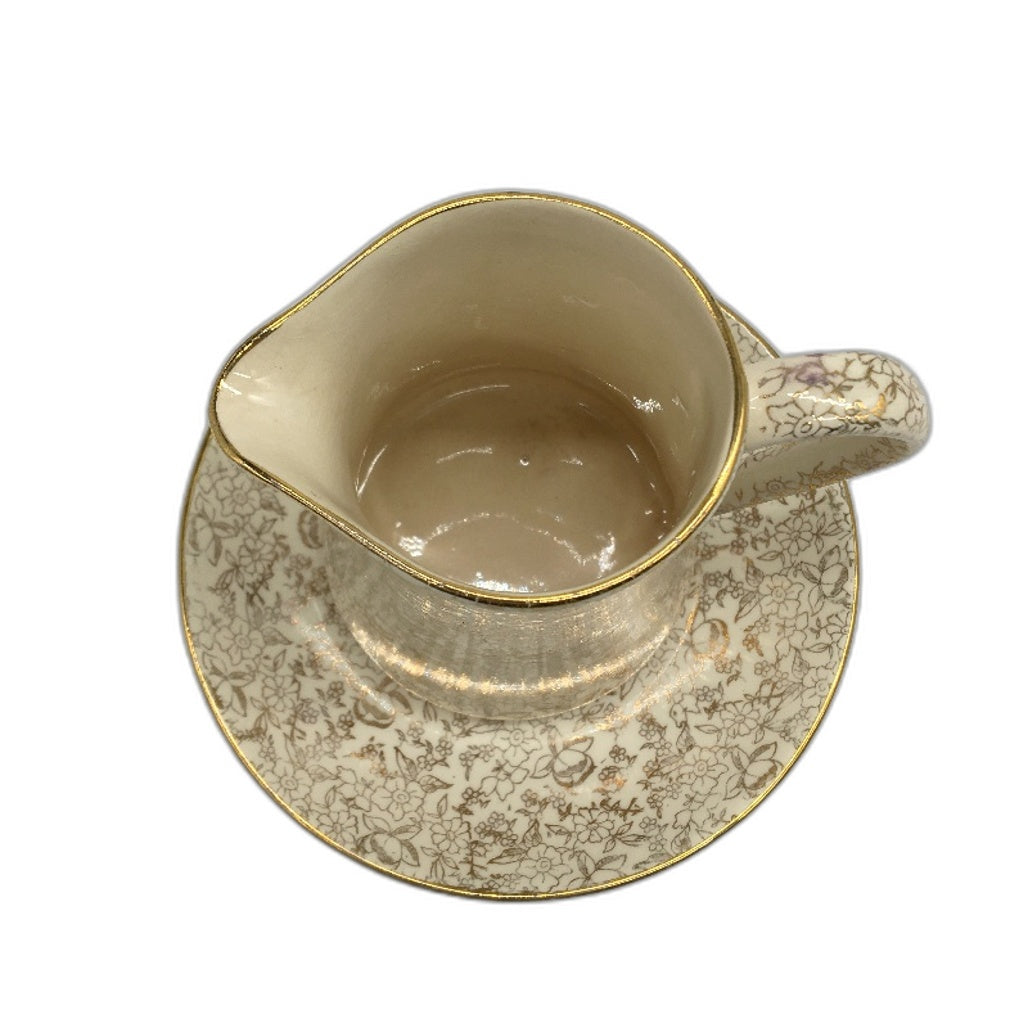 Vintage TF & S Phoenix English Cream With Gold Floral Pront Milk Jug & Saucer