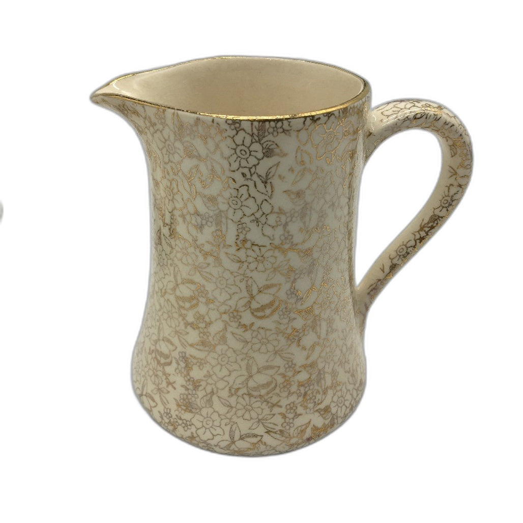 Vintage TF & S Phoenix English Cream With Gold Floral Pront Milk Jug & Saucer