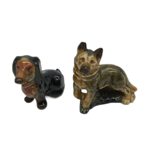 VINTAGE Set of 2 German Shepherd & Dachshund Ceramic Glazed Mini Figurines
