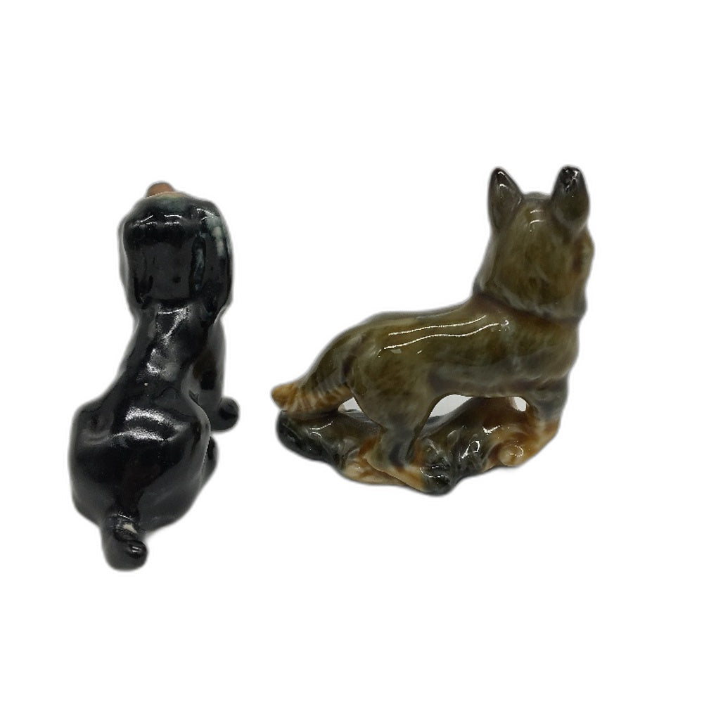 VINTAGE Set of 2 German Shepherd & Dachshund Ceramic Glazed Mini Figurines