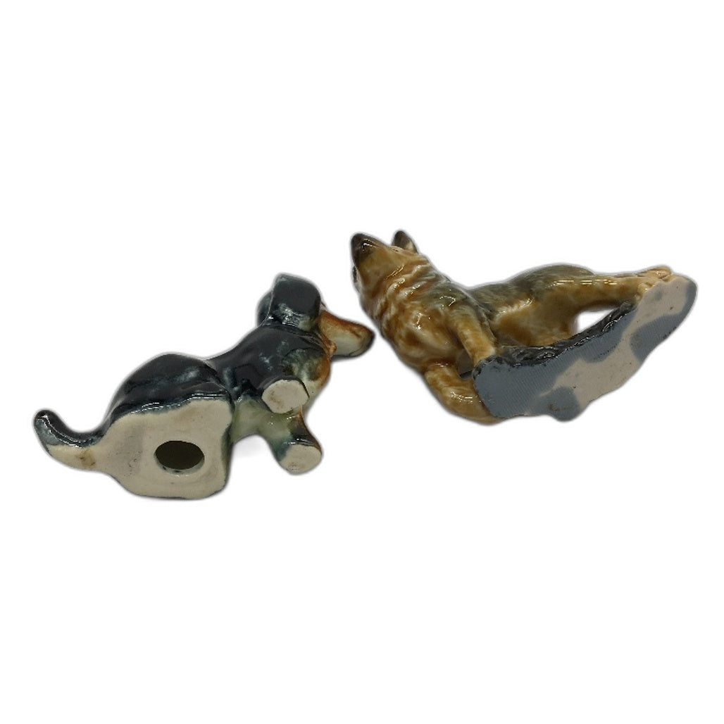 VINTAGE Set of 2 German Shepherd & Dachshund Ceramic Glazed Mini Figurines