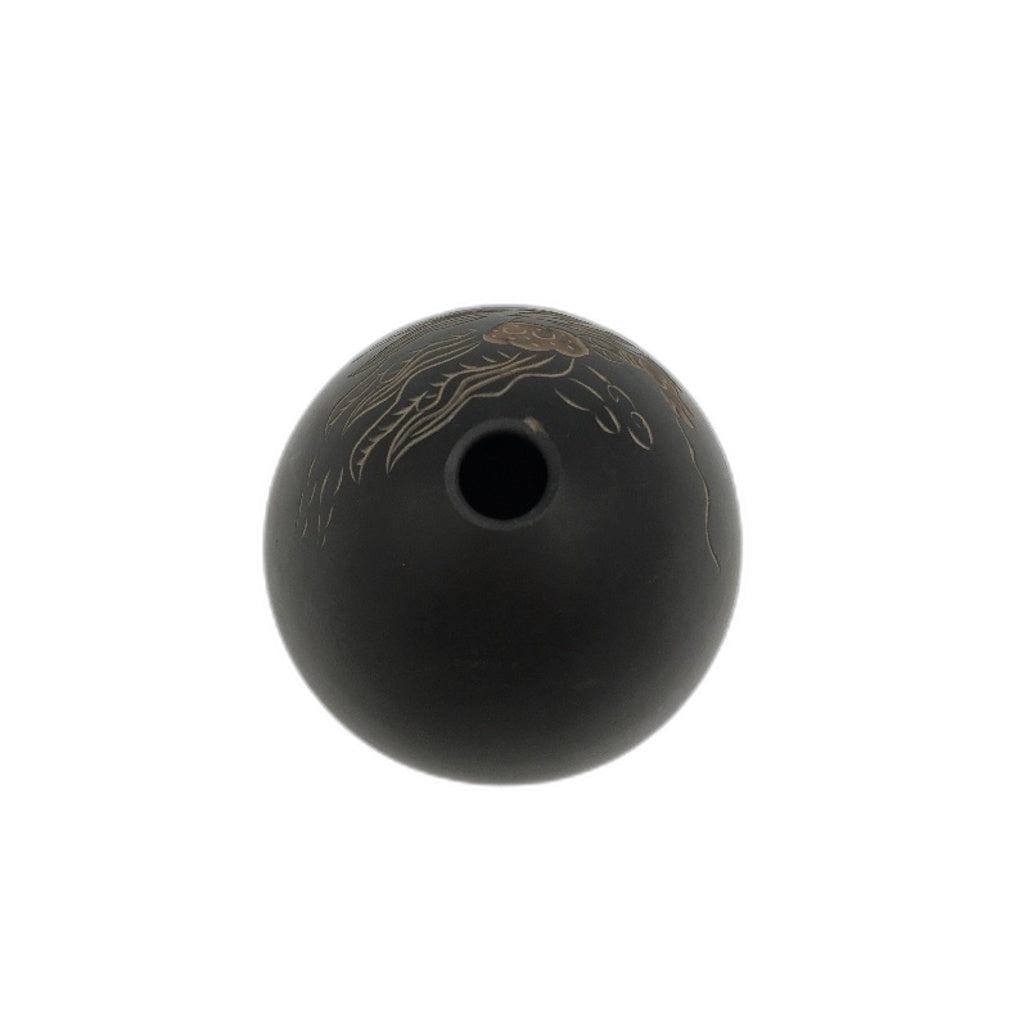 VINTAGE Japanese Stamped Egg Shape Brown Stoneware Dragon Etched Incense Burner