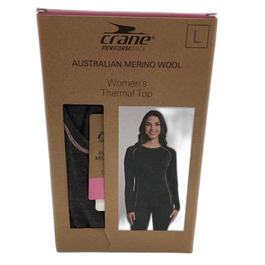 Crane Performance 100% Merino Wool Grey Long Sleeve Thermal Top Ladies Sze L NEW