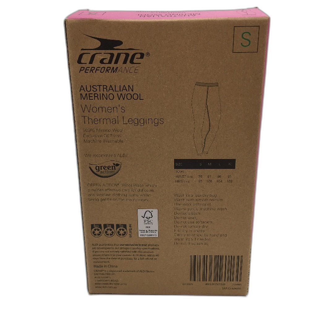 Crane Performance 100% Aust Merino Wool Grey Thermal Leggings Ladies Size S NEW