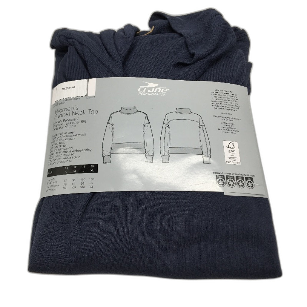 Crane Performance Funnel Neck Classic Soft Navy Sweater Jumper Top Size L NEW