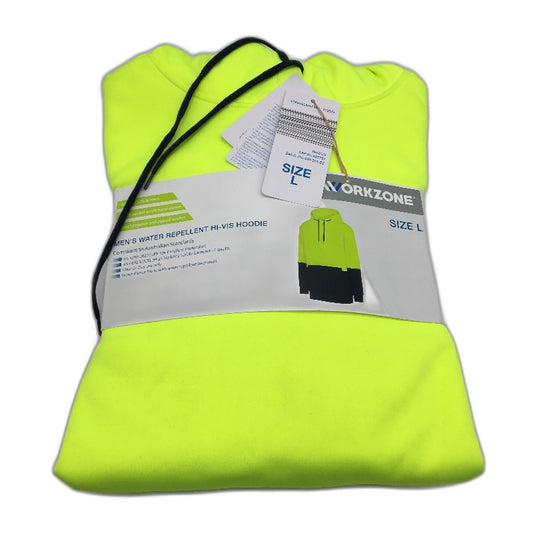 Workzone Water Repellant Hi-Vis Yellow & Navy Hoodie Jumper Mens Size Large NEW