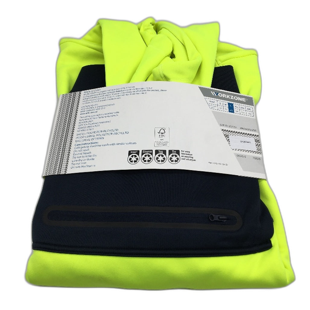 Workzone Water Repellant Hi-Vis Yellow & Navy Hoodie Jumper Mens Size Large NEW