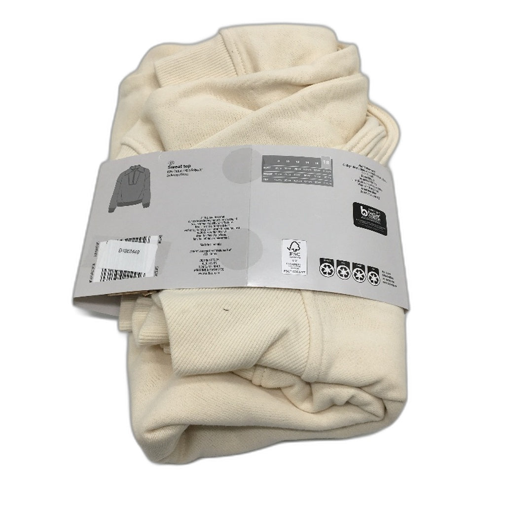 Serra Cotton Blend Quarter Zip Ribbed Waist Cream Sweat Top Ladies Size 18 NEW