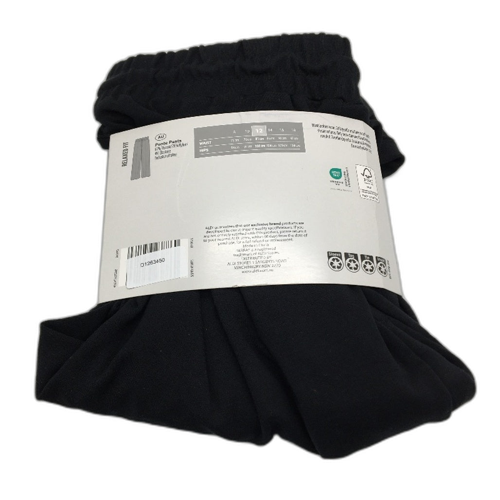 Serra Stretch Black Elastic Waist Relaxed Fit Ponte Pants Ladies Size 12 NEW