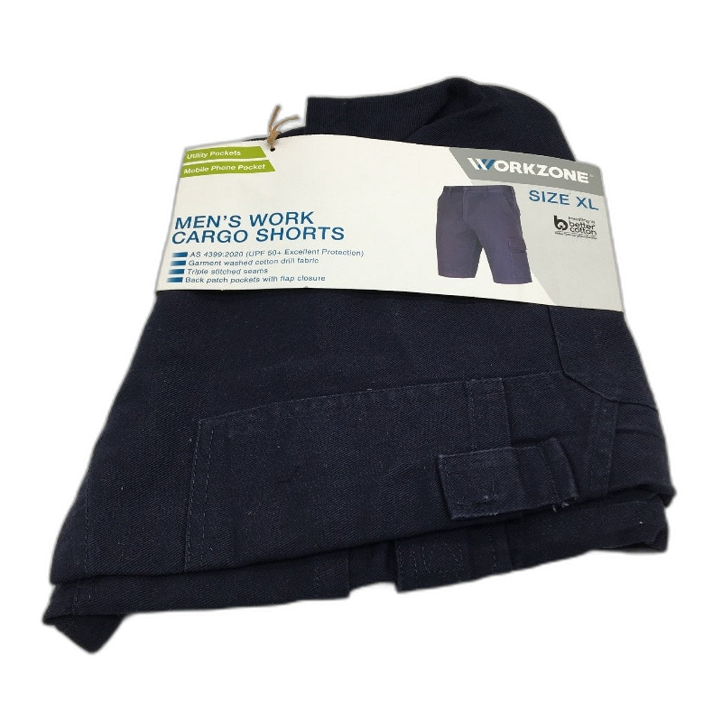 Workzone Navy Cotton Drill Cargo Work Shorts UPF 50+ Mens Size XL NEW