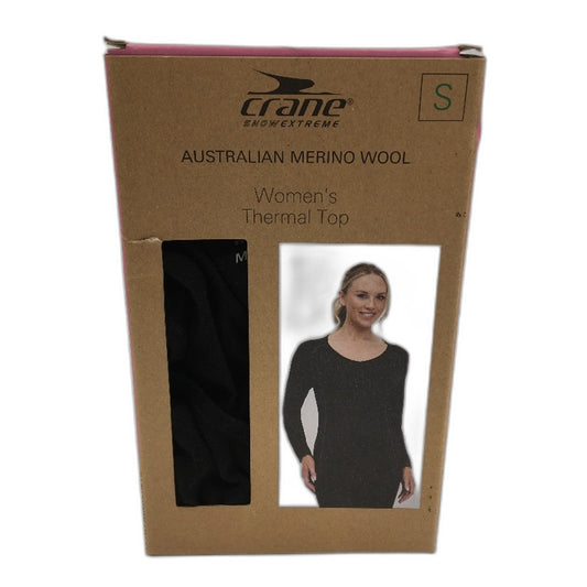 Crane Performance 100% Merino Wool Black Long Sleeve Thermal Top Ladies Sz S NEW