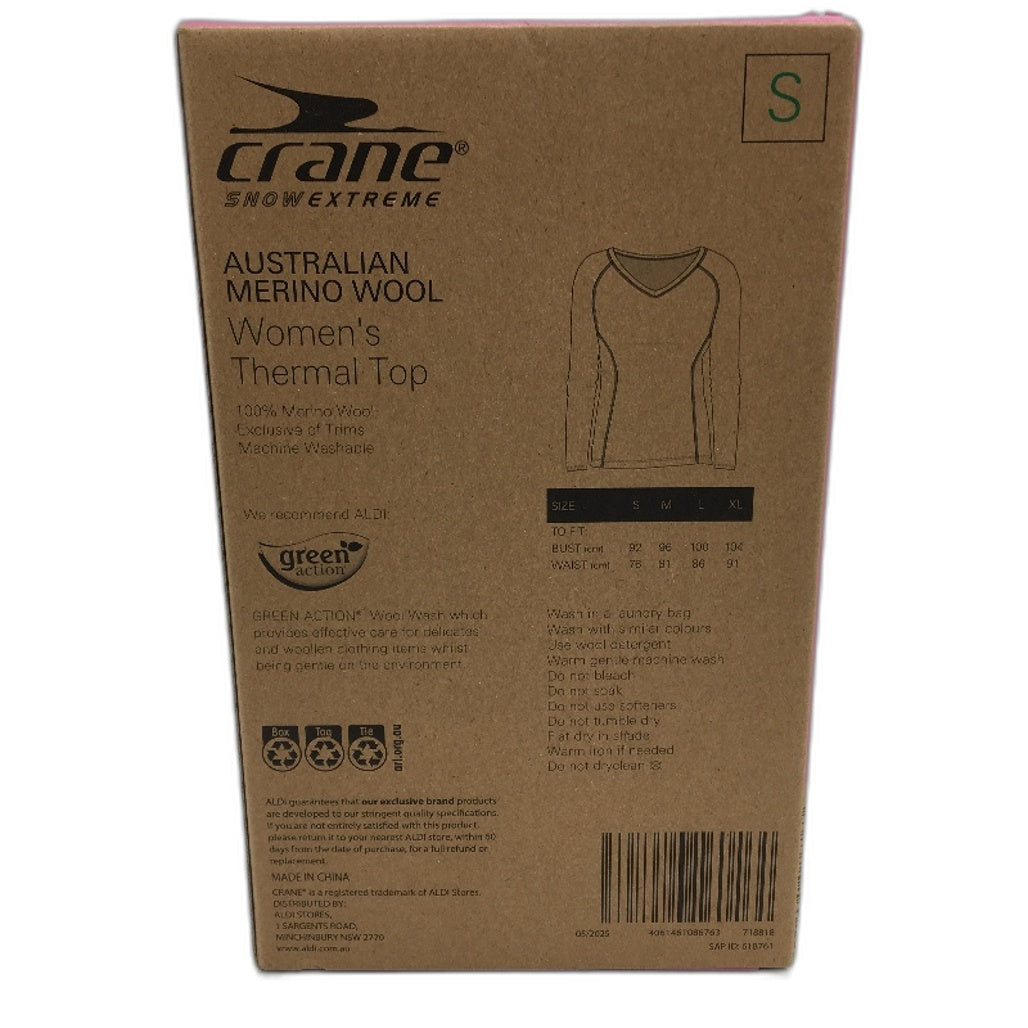 Crane Performance 100% Merino Wool Black Long Sleeve Thermal Top Ladies Sz S NEW