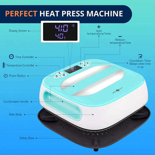 HTVRONT Portable Easy Heat Press Machine Adjustable Time & Temp 10x10 Inch 1200W