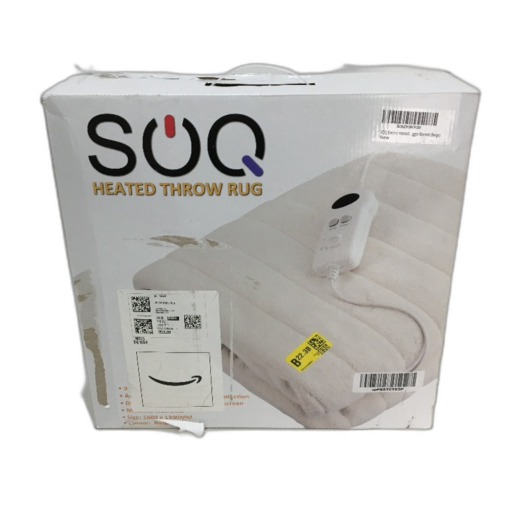 SOQ Beige Electric Heated Throw Rug Snuggle Blanket 9 Smart Heat Settings NEW