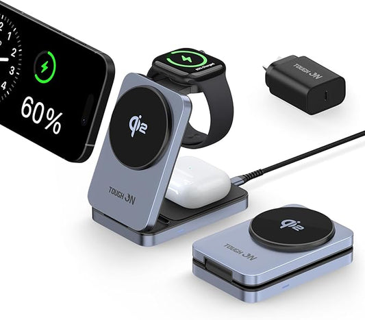 TOUGH ON Magfold Qi2 3 in 1 Wireless Charging Station Magsafe Compatible NEW