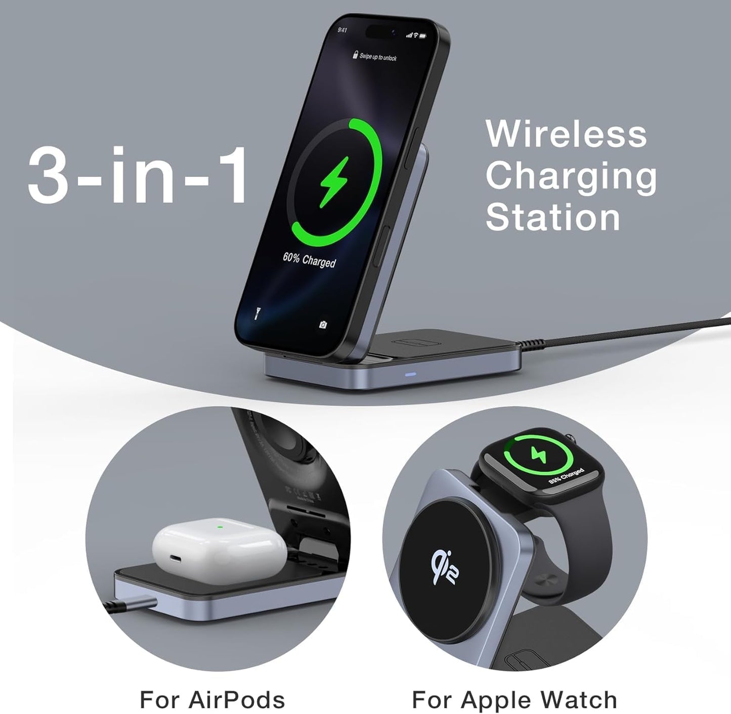TOUGH ON Magfold Qi2 3 in 1 Wireless Charging Station Magsafe Compatible NEW