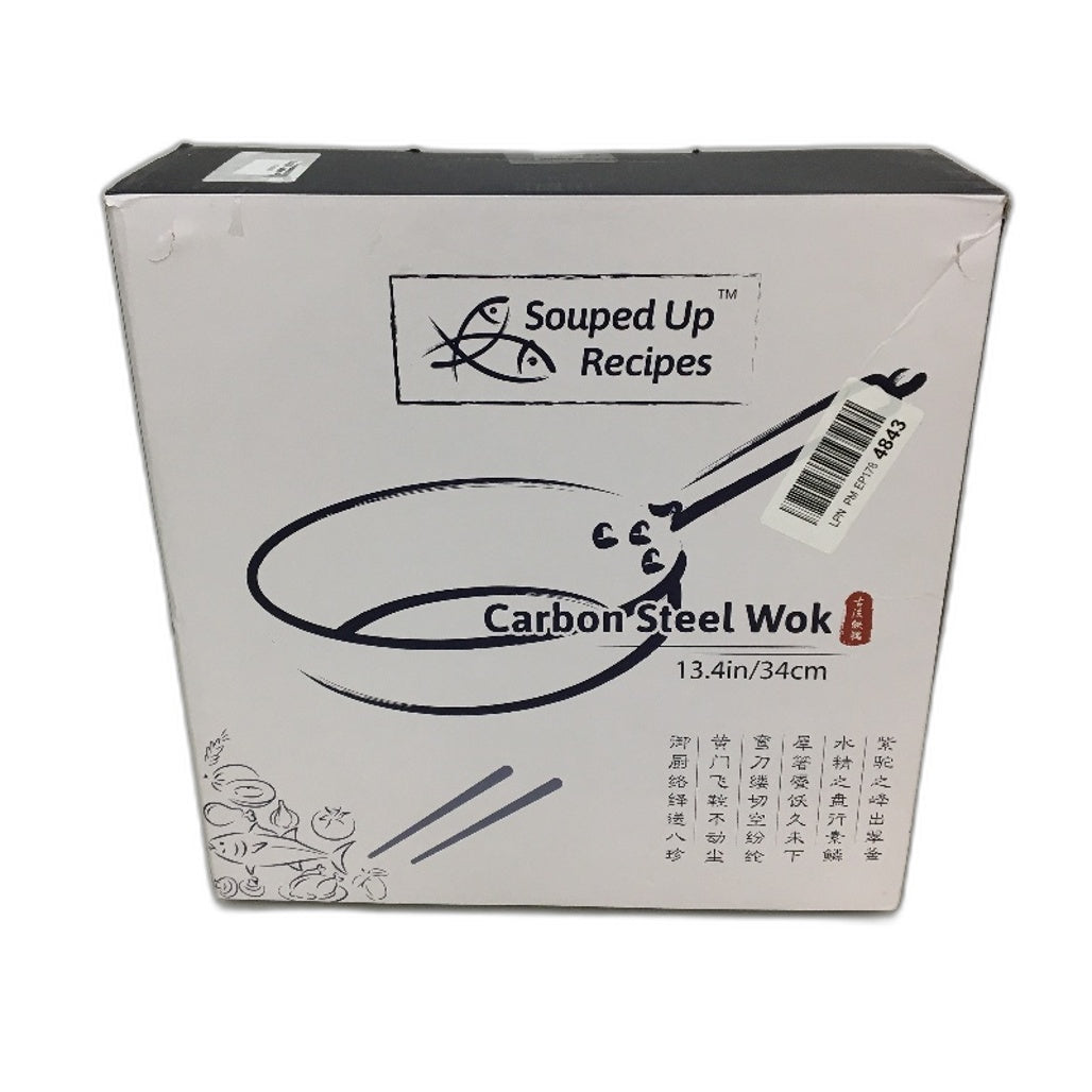 Souped Up Recipes Preseasoned 13.4 Inch Carbon Steel Wok With Lid & Spatula NEW