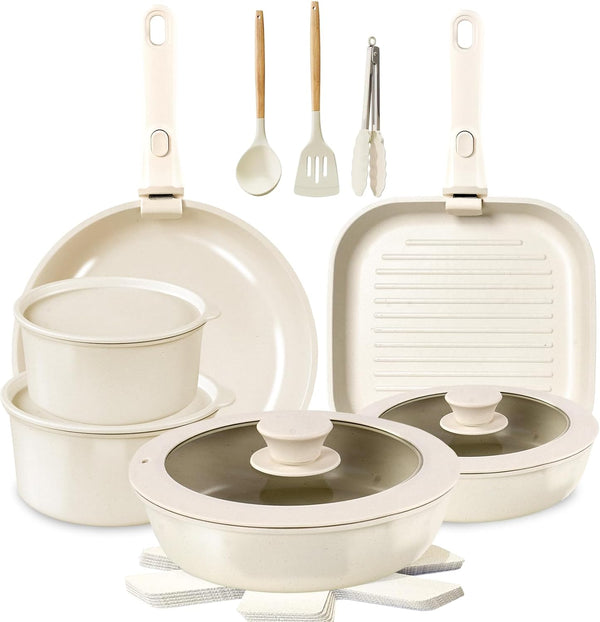 20 Pieces Pots And Pans Detachable Cookware Set Safe Nonstick Cookware NEW