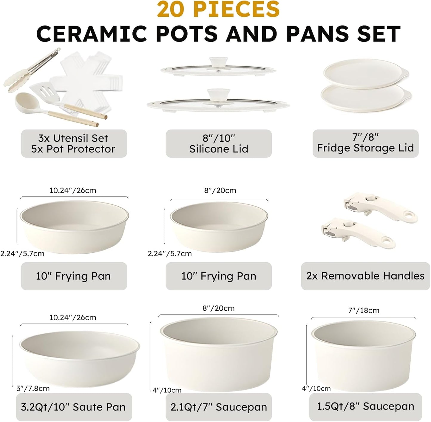 20 Pieces Pots And Pans Detachable Cookware Set Safe Nonstick Cookware NEW