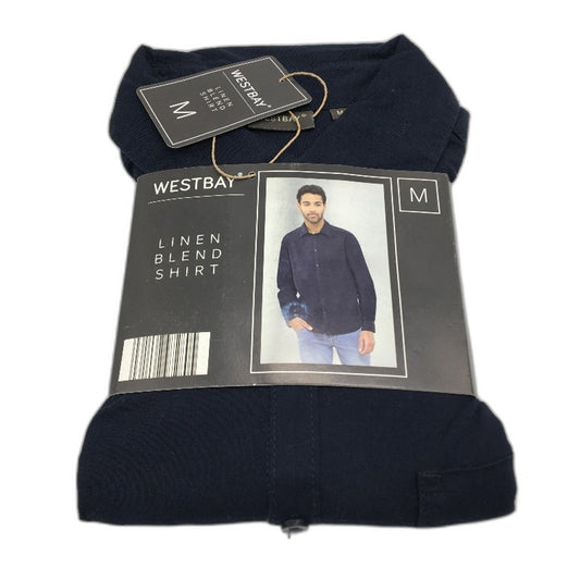 Westbay Navy Long Sleeve Linen Blend Button Up Shirt Mens Size M NEW