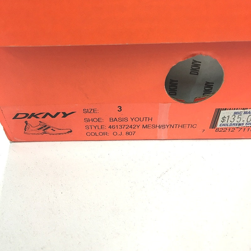 DKNY Basic Orange Mesh Blue Accent Lace Up Sneaker Shoe Youth Size 3 22cm NEW