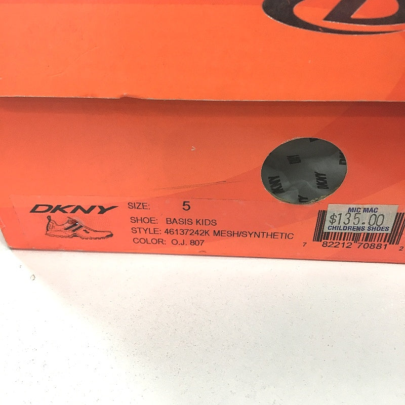 DKNY Basic Orange Mesh Blue Accent Lace Up Sneaker Shoe Youth Size 5 25cm NEW