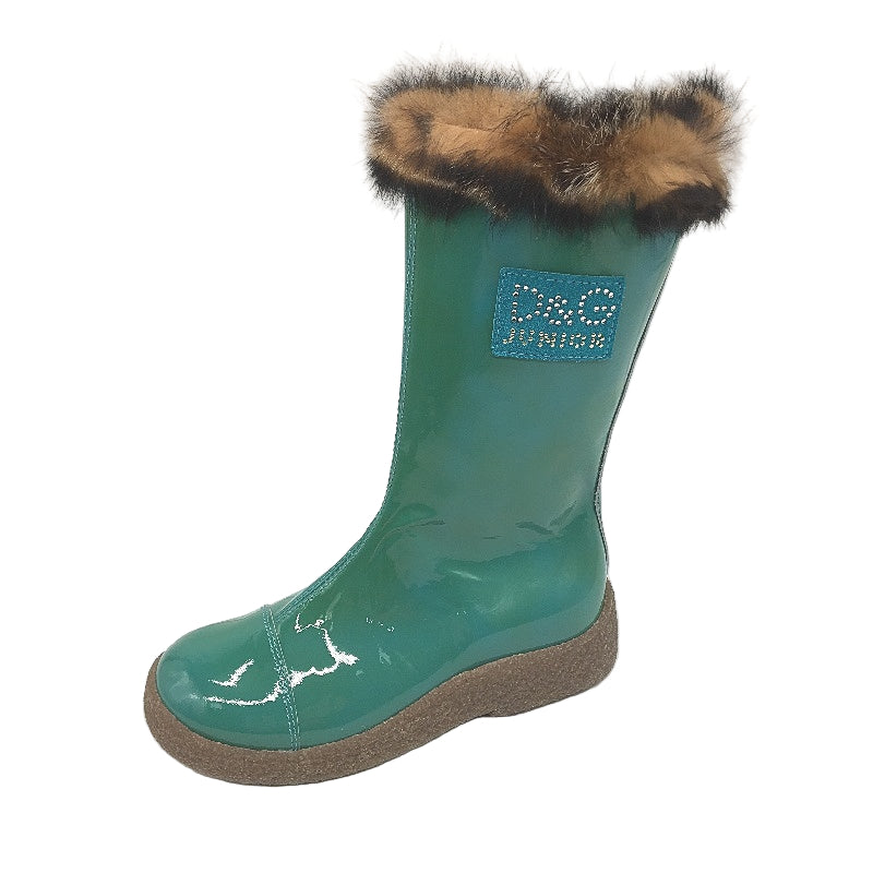 Dolce & Gabbana Junior Green Leather Girls Zip Up Boots Size US 12 EUR 29 DEMO
