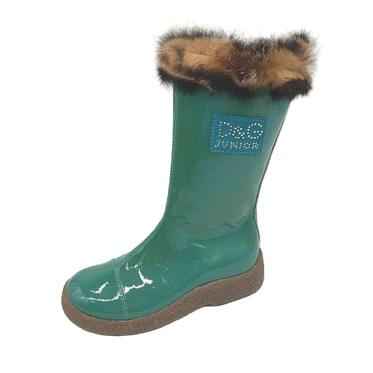 Dolce & Gabbana Junior Green Leather Girls Zip Up Boots Size US 12 EUR 29 DEMO